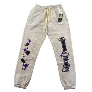 NWT Bananas Monkey Womens Jogger Pants M Beige Graphic Print Pull On Sweatpants